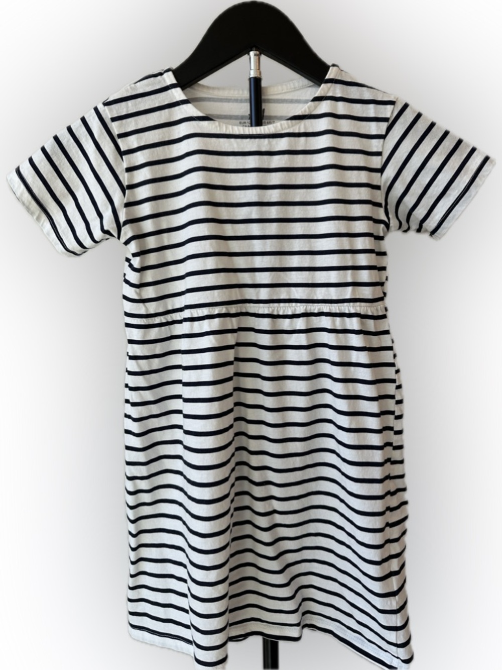H&M Girls White & Dark Navy Blue Striped Cotton Jersey Dress
